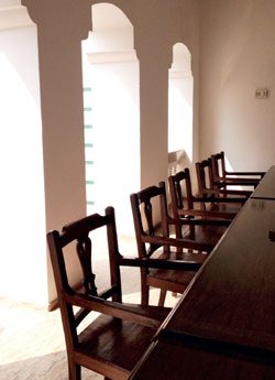 Wooden chairs along the dining table