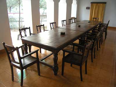 The dining room with its long wooden table